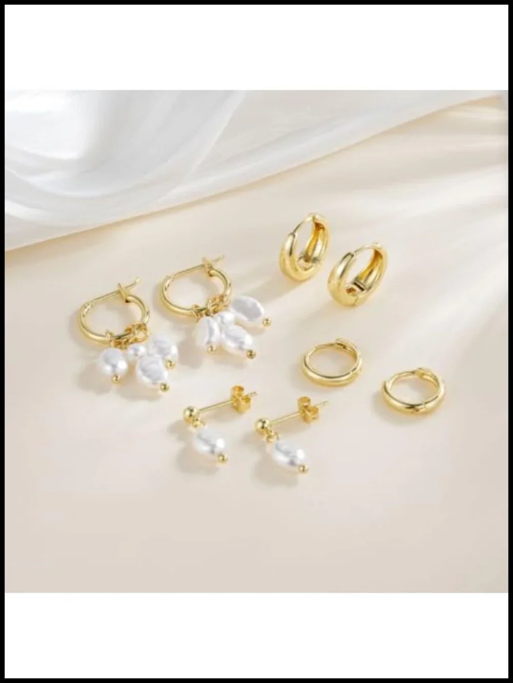 14K Gold Plated Hoop Earrings Set for Women Dainty CZ Pearl Huggies Jewelry Gift